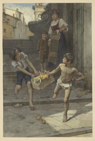 イタリアの町のストリート シーン 作： Nicolaas van der Waay
