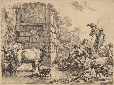 牛の飲酒、1680年。 作： Nicolaes Berchem