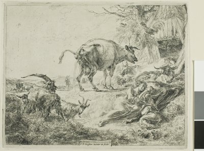 牛は自分自身を和らげます 作： Nicolaes Berchem
