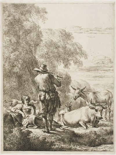 笛を吹く羊飼い 作： Nicolaes Berchem