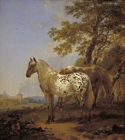 風景の中の 2 頭の馬 作： Nicolaes Berchem