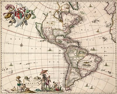 アメリカ大陸の海図 1671年頃（彩色エングレーヴィング） 作： Nicolaes Jansz (1586 1652) Visscher