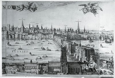 イギリス、イングランド、ロンドン橋とロンドン市街の眺め 作： Nicolaes Jansz (1586 1652) Visscher
