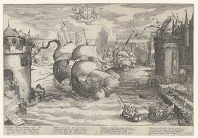 ダミアーテを連れて鎖を渡る、1219年 作： Nicolaes Jansz. Clock