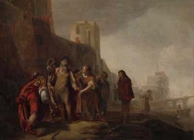シドン王権の記章を庭師アブダロニムスに投資するアレキサンダー大王の使節 作： Nicolaes Knüpfer