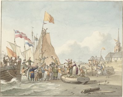 1813 年 11 月 30 日、スヘーフェニンゲンにウィレム フレデリック王子が到着 作： Nicolaes Lodewick Penning (signed by artist)