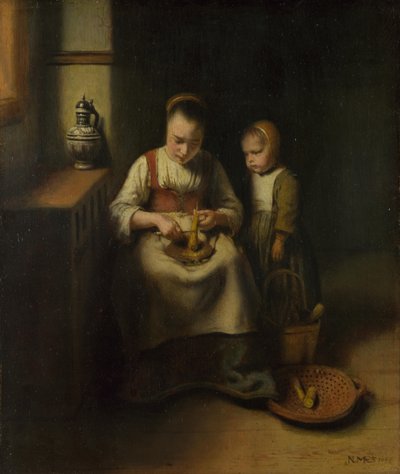 パースニップをこする女、1655 作： Nicolaes Maes