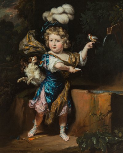オランダ語：噴水で鳥と犬を連れた少年 噴水で鳥と犬を連れた少年 作： Nicolaes Maes