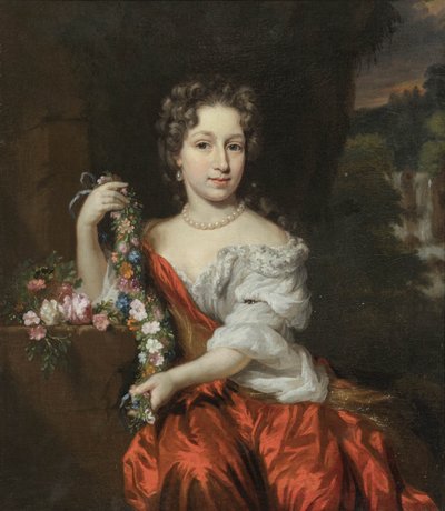 オランダ語：見知らぬ女性の肖像 花輪をつけた若い女性の肖像 作： Nicolaes Maes
