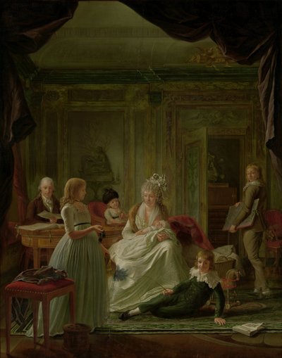 Aernout van Beeftingh、彼の妻ヤコバ・マリア・ブーンとその子供たちの肖像 Aernout van Beeftingh (1759-1831) と最初の妻 Jacoba Maria Boon (1760-1800) とその子供たち 作： Nicolaes Muys