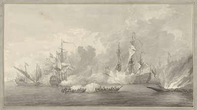 海戦、おそらく 1673 年 8 月 21 日のカイクダイン付近 作： Nicolaes Muys