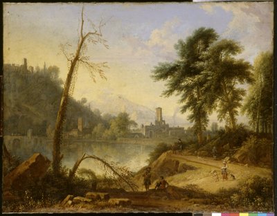 ラバ ドライバーとイタリアの風景 作： Nicolaes Piemont