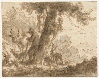 木の近くの羊飼いと彼の牛 作： Nicolaes Pietersz Berchem (possibly)