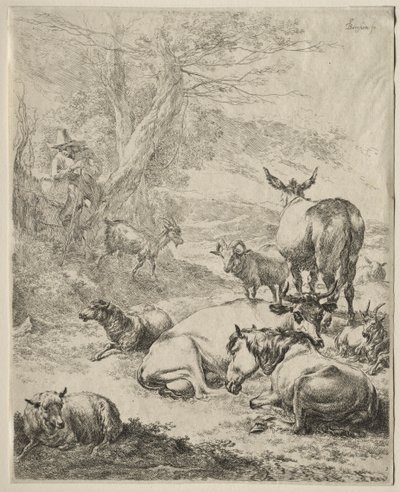 安息の動物。 作： Nicolaes Pietersz. Berchem