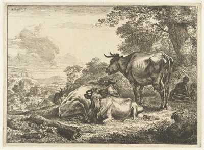休んでいる 3 頭の牛 作： Nicolaes Pietersz Berchem