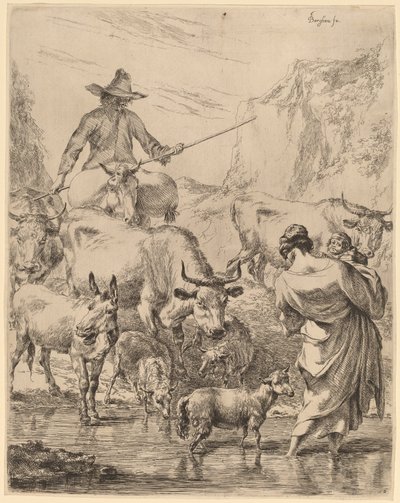 小川を渡る群れ 作： Nicolaes Pietersz Berchem
