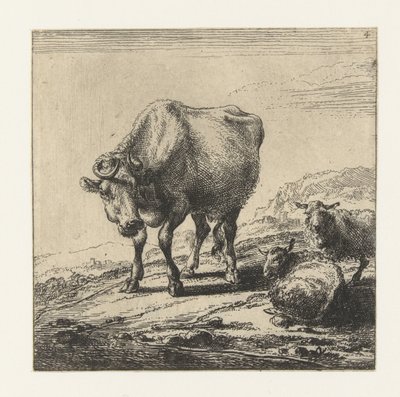 牛と 2 匹の羊 牛（シリーズタイトル） 作： Nicolaes Pietersz Berchem