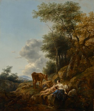 ニンフとサテュロスのいる風景》1647年頃 油彩・パネル 作： Nicolaes Pietersz. Berchem