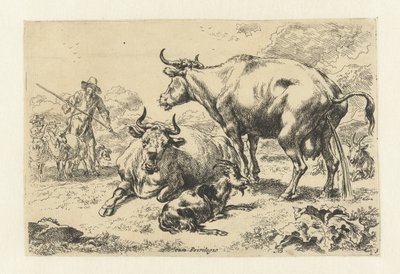 横たわって放尿する牛 動物（シリーズタイトル） 作： Nicolaes Pietersz Berchem
