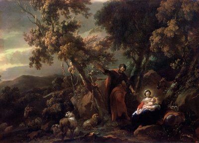 エジプトへの逃避、17世紀。 作： Nicolaes Pietersz. Berchem