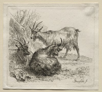三山羊。 作： Nicolaes Pietersz. Berchem