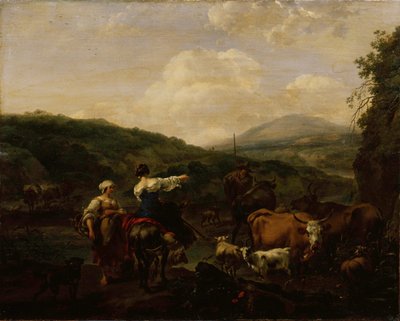 散乱した場所での牛 作： Nicolaes Pieterszoon Berchem