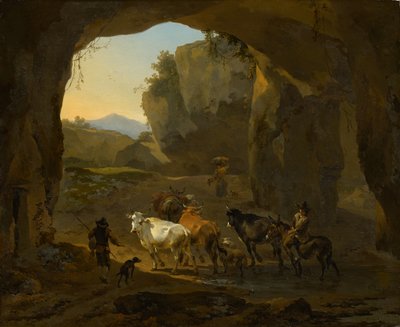 洞窟の牛飼い 作： Nicolaes Pietersz. Berchem