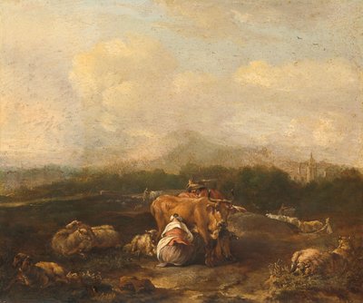 牛のいるイタリアの風景 作： Nicolaes Van Helt Stockade