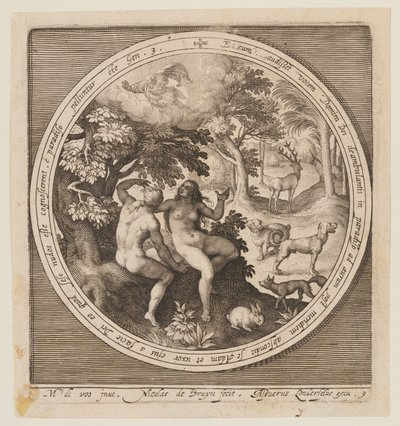 主から隠れるアダムとエバ、天地創造から楽園追放まで 作： Nicolaes de Bruyn
