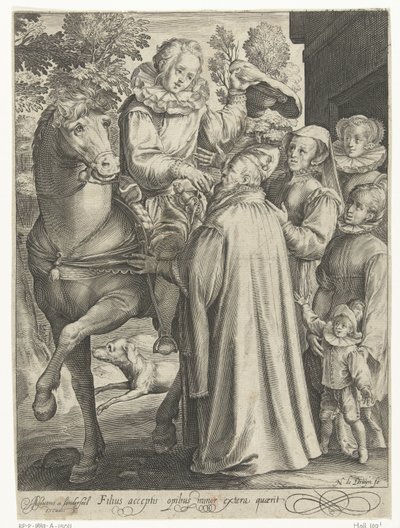 放蕩息子は遺産を受け取って旅に出る Filius acceptis opibus minor extera quaerit (オブジェクトのタイトル) 放蕩息子の話（シリーズタイトル） 作： Nicolaes de Bruyn