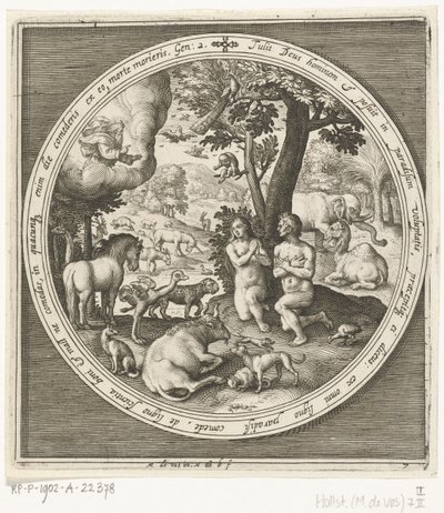 創造の 7 日目: 楽園にいるアダムとイブ 創造から楽園追放まで（シリーズタイトル） 作： Nicolaes de Bruyn