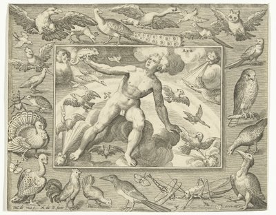 飛んでいる鳥の間の雲の上の若い男としての要素の空気 空気 (オブジェクトのタイトル) The Four Elements (シリーズタイトル) 作： Nicolaes de Bruyn