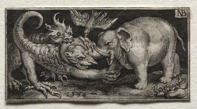 2匹の獣と戦う象 作： Nicolaes de Bruyn