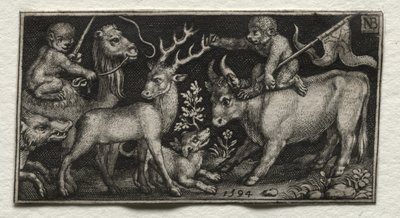 ラクダと雄牛に乗るサル 作： Nicolaes de Bruyn