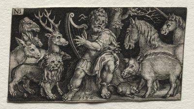 動物を魅了するオルフェウス、1594年。 作： Nicolaes de Bruyn