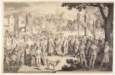 燃えるストーブの中のシャドラハ、メシャク、アベデネゴ 作： Nicolaes de Bruyn
