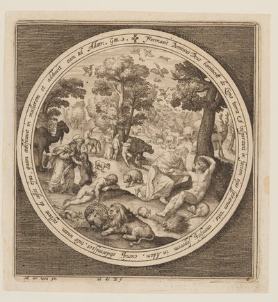 第6日動物の創造、アダムとイブ、天地創造から楽園追放まで 作： Nicolaes de Bruyn