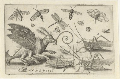 翼と水かきのある足を持つバッタと空想の生き物 鳥と虫（連載タイトル） 作： Nicolaes de Bruyn