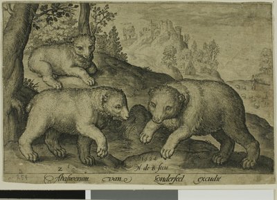Three Bears, プレート 10 from Four-Legged Animals 作： Nicolaes de Bruyn