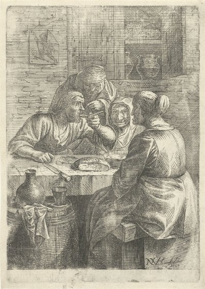 テーブルで食事をする 3 人の老婦人 作： Nicolaes van Haeften