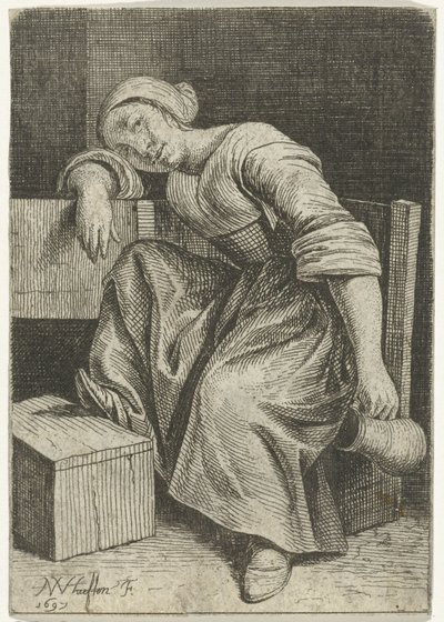 手に水差しを持つ若い女性 作： Nicolaes van Haeften