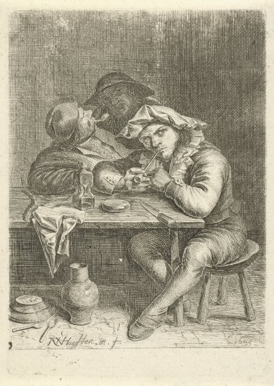 テーブルで 2 人の喫煙者 作： Nicolaes van Haeften