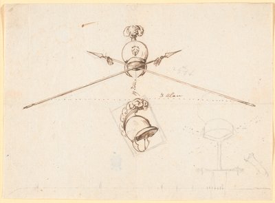 装飾案。 兜と二本の交差した槍など。 作： Nicolai Abildgaard