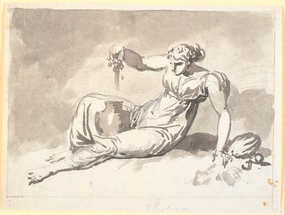 秋、ぶどうを押す座っている女性 作： Nicolai Abildgaard