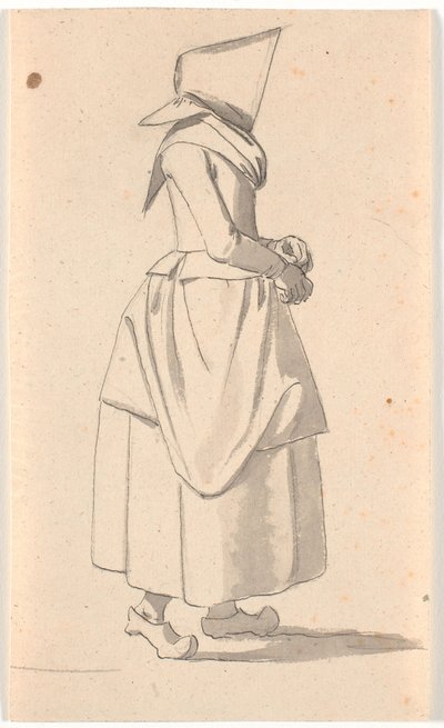 頭に大きなセットを乗せて右横向きに歩く庶民の女性 作： Nicolai Abildgaard