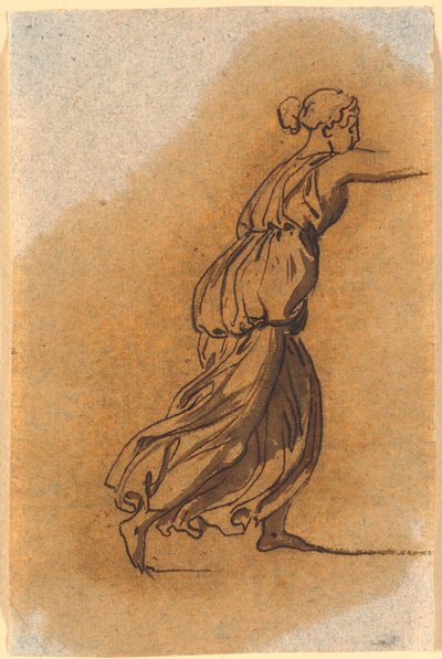 右腕を伸ばして走る女性 作： Nicolai Abildgaard