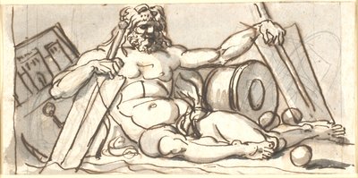 横たわる裸の属性を持つ海神 作： Nicolai Abildgaard