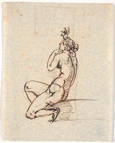 左を向いて座り、右手を立てた裸の女性 作： Nicolai Abildgaard