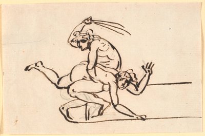 裸の女性の後ろでご飯を振る着座裸体像 作： Nicolai Abildgaard