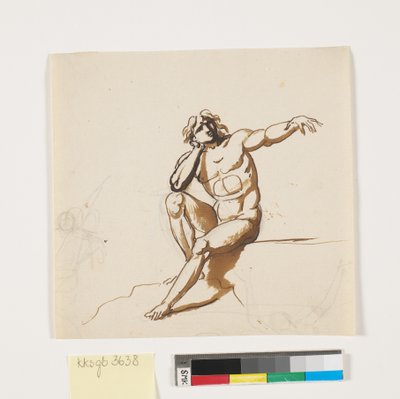 左腕を伸ばして座っている裸の男性 作： Nicolai Abildgaard